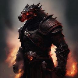 A DnD Dragonborn with black scales tipped with red