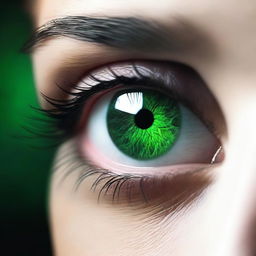 Create an image featuring a green emerald eye with a dark and moody background