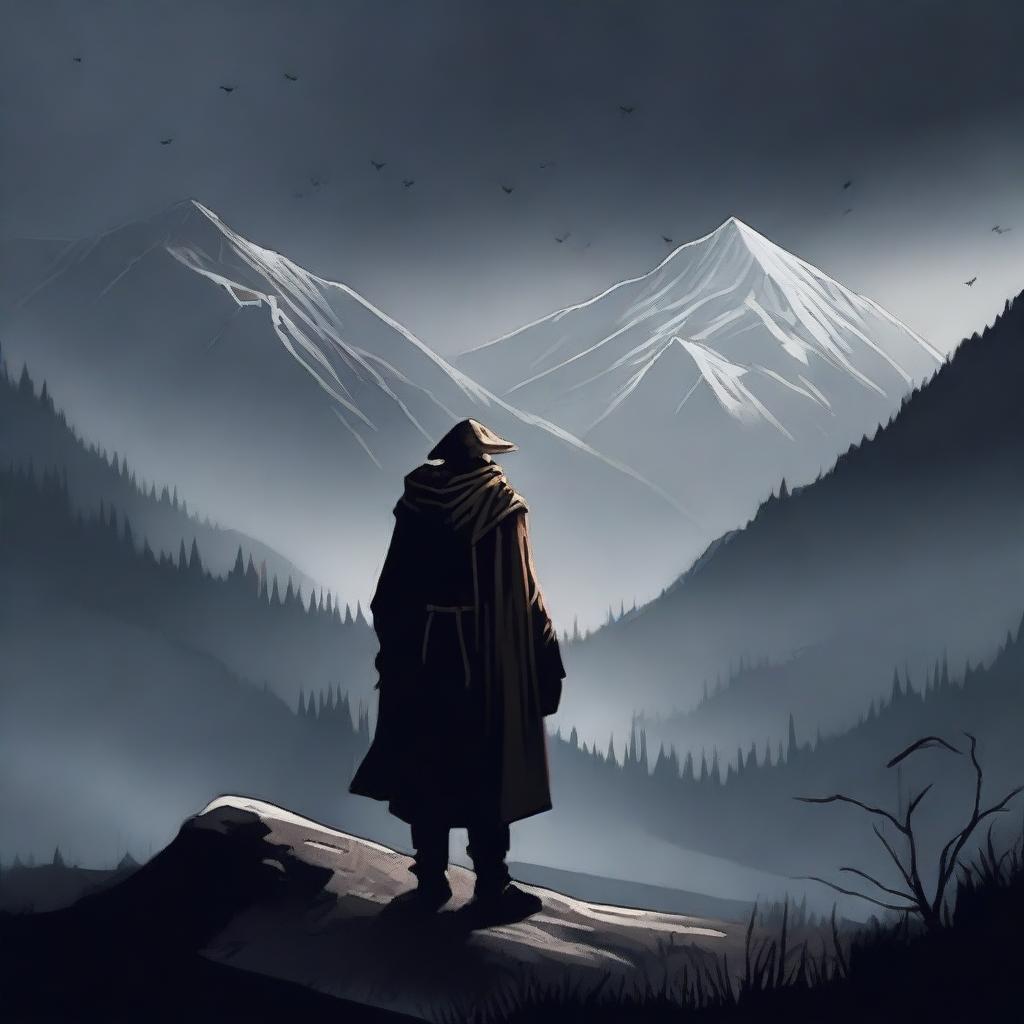 Create an image set in a medieval era featuring a lonely hunter