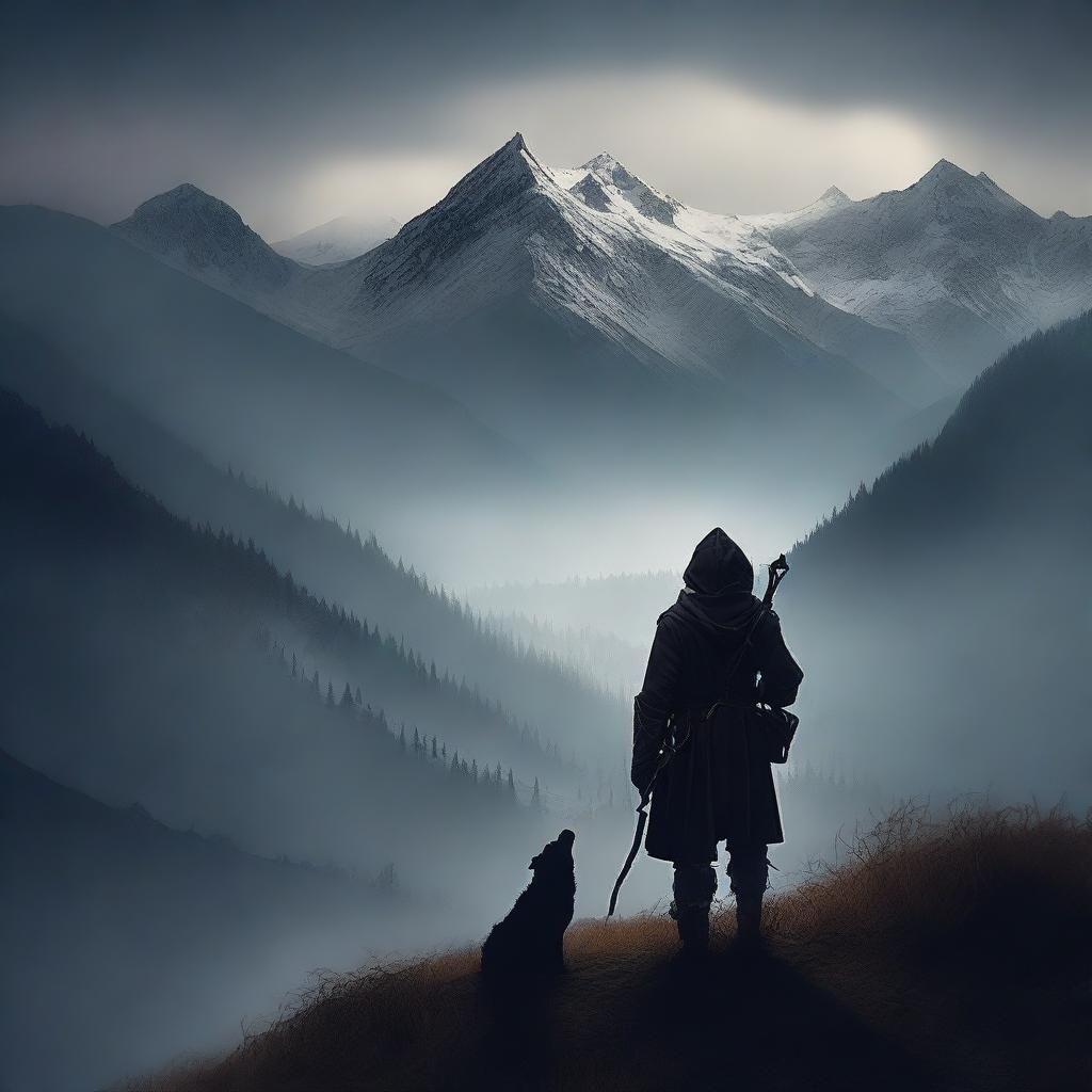 Create an image set in a medieval era featuring a lonely hunter