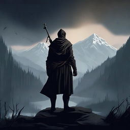 Create an image set in a medieval era featuring a lonely hunter