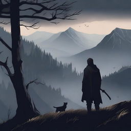 Create an image set in a medieval era featuring a lonely hunter