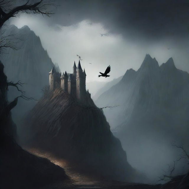 A dark and moody medieval scene designed as a story cover