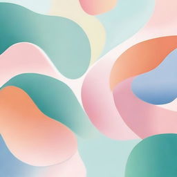 Create a calming and peaceful abstract art piece with soothing shapes and gentle curves, using soft blues, pastel pinks, warm oranges, and gentle greens