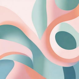 Create a calming and peaceful abstract art piece with soothing shapes and gentle curves, using soft blues, pastel pinks, warm oranges, and gentle greens