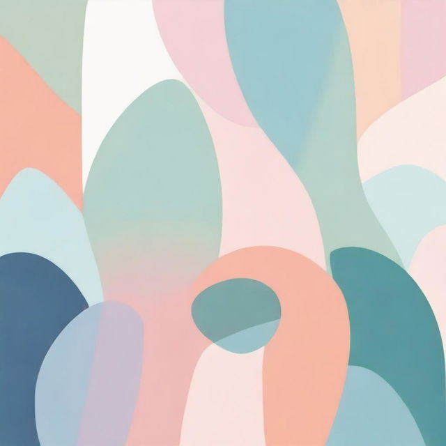 Create a calming and peaceful abstract art piece with soothing shapes and gentle curves, using soft blues, pastel pinks, warm oranges, and gentle greens