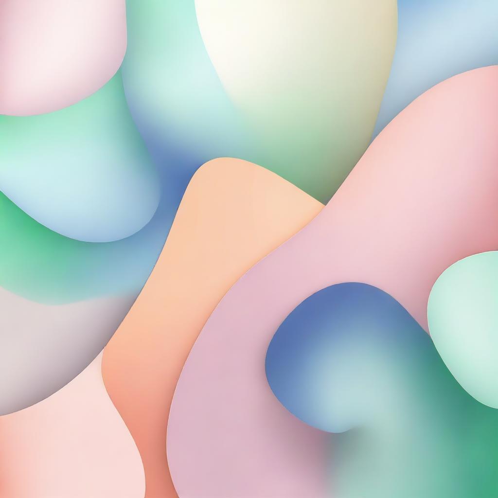 Create a calming and peaceful abstract art piece with soothing shapes and gentle curves, using soft blues, pastel pinks, warm oranges, and gentle greens