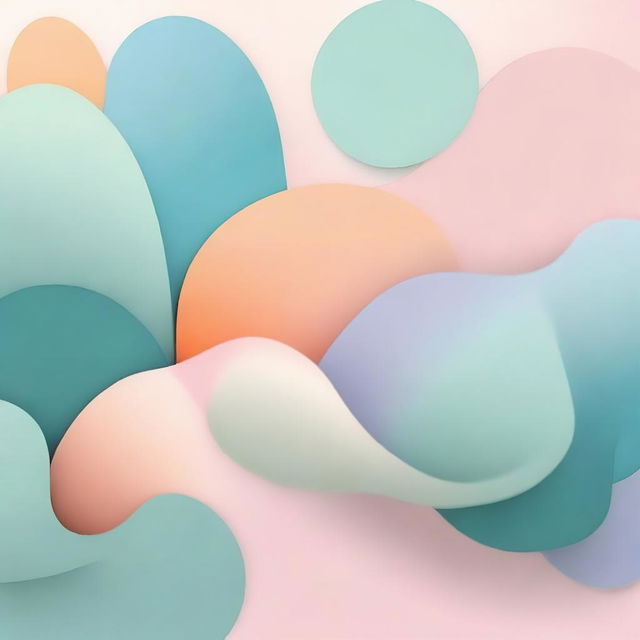 Create a calming and peaceful abstract art piece with soothing shapes and gentle curves, using soft blues, pastel pinks, warm oranges, and gentle greens