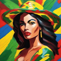 Create an 8k resolution oil painting in impasto pop art style featuring a beautiful Brazilian woman