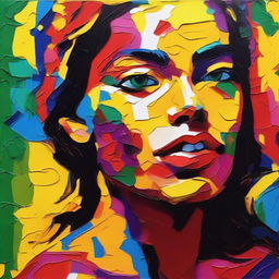 Create an 8k resolution oil painting in impasto pop art style featuring a beautiful Brazilian woman