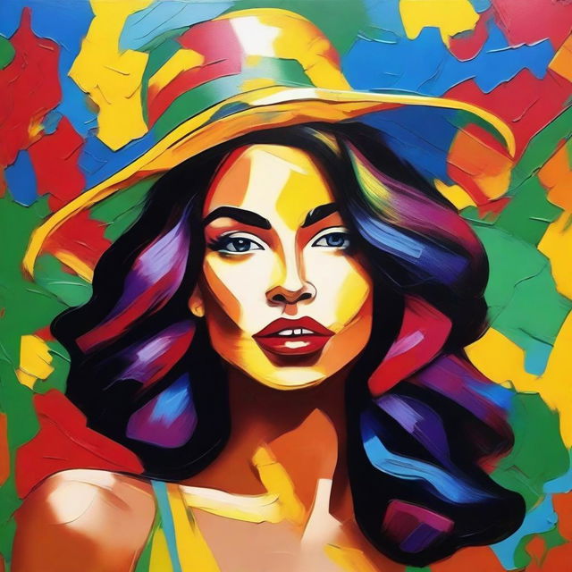 Create an 8k resolution oil painting in impasto pop art style featuring a beautiful Brazilian woman