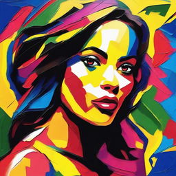 Create an 8k resolution oil painting in impasto pop art style featuring a beautiful Brazilian woman