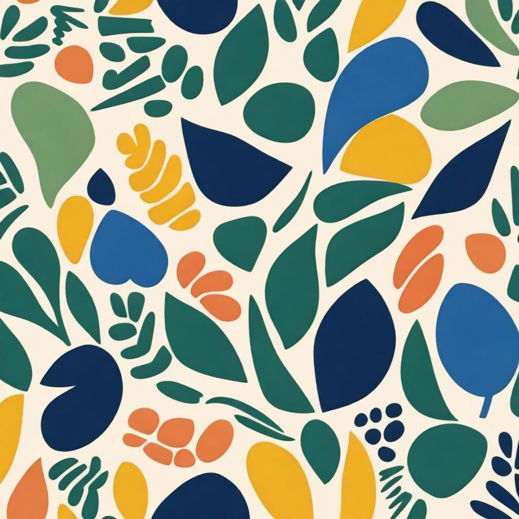 Create a bold print inspired by late Henri Matisse's cut paper art, focusing on abstract greenery and organic forms