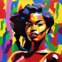 Create an 8k resolution oil painting in impasto pop art style featuring a beautiful dark-skinned Brazilian woman