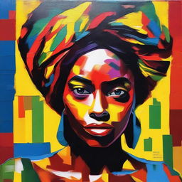 Create an 8k resolution oil painting in impasto pop art style featuring a beautiful dark-skinned Brazilian woman