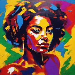 Create an 8k resolution oil painting in impasto pop art style featuring a beautiful dark-skinned Brazilian woman