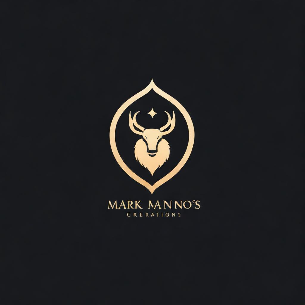 Design a luxurious logo for 'Mark Mano's Creations'. It should be a striking gold on a deep black background.