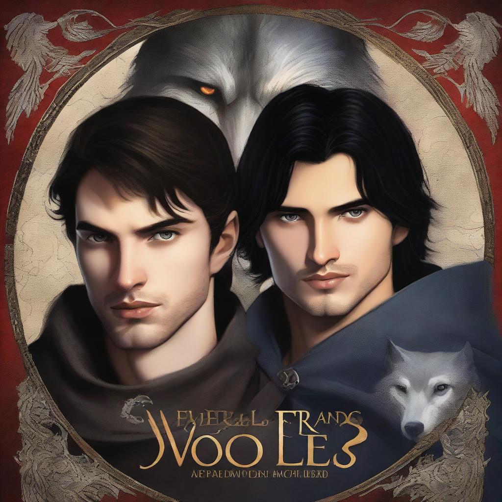 A fantasy book cover featuring the faces of two young medieval lords, each showing only one half of their face, meeting in the middle