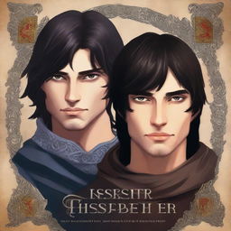 A fantasy book cover featuring the faces of two young medieval lords, each showing only one half of their face, meeting in the middle