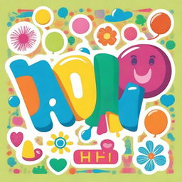 A friendly greeting with the word 'Hi' in a vibrant and colorful style, featuring playful elements and cheerful designs suitable for all ages