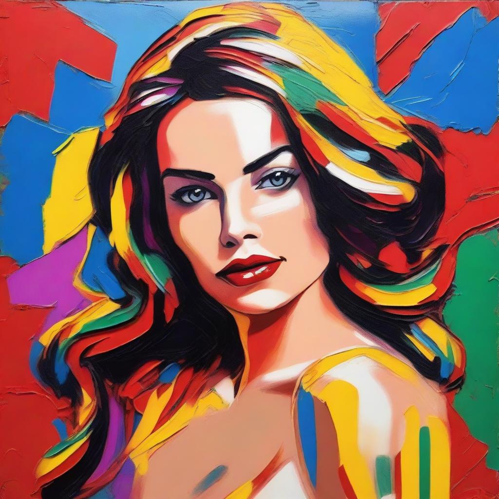 Create an 8k resolution oil painting in impasto pop art style featuring a beautiful Italian woman