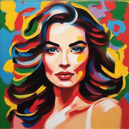 Create an 8k resolution oil painting in impasto pop art style featuring a beautiful Italian woman