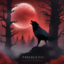 A fantasy book cover featuring a dark forest under a blood red full moon