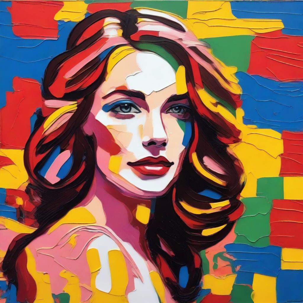 Create an 8k resolution oil painting in impasto pop art style featuring a beautiful Italian woman