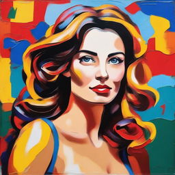 Create an 8k resolution oil painting in impasto pop art style featuring a beautiful Italian woman