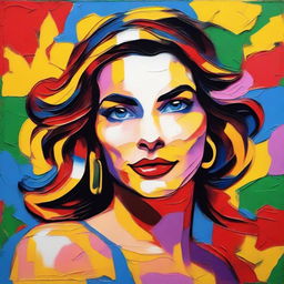 Create an 8k resolution oil painting in impasto pop art style featuring a beautiful Italian woman