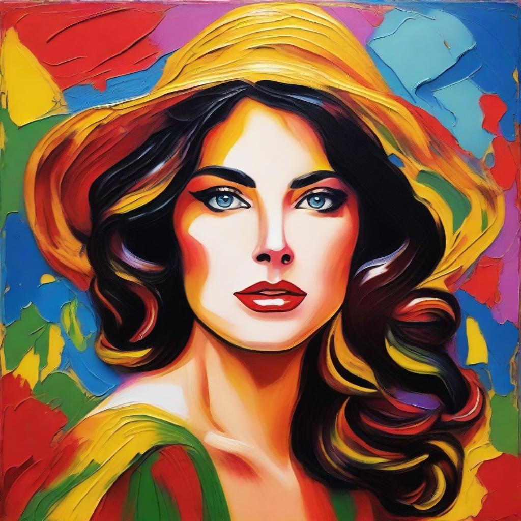 Create an 8k resolution oil painting in impasto pop art style featuring a beautiful Italian woman