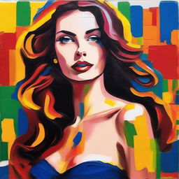 Create an 8k resolution oil painting in impasto pop art style featuring a beautiful Italian woman