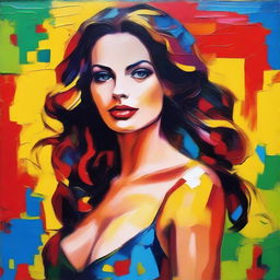 Create an 8k resolution oil painting in impasto pop art style featuring a beautiful Italian woman