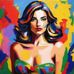 Create an 8k resolution oil painting in impasto pop art style featuring a beautiful Italian woman