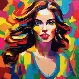 Create an 8k resolution oil painting in impasto pop art style featuring a beautiful Spanish woman