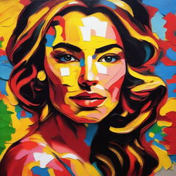 Create an 8k resolution oil painting in impasto pop art style featuring a beautiful Spanish woman