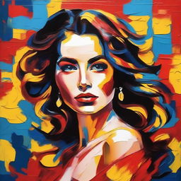 Create an 8k resolution oil painting in impasto pop art style featuring a beautiful Spanish woman