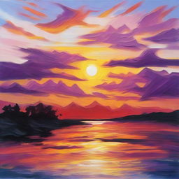 Create an 8k resolution oil painting in impasto style featuring a beautiful sunset