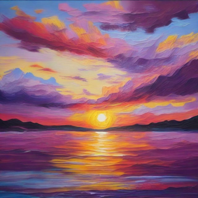 Create an 8k resolution oil painting in impasto style featuring a beautiful sunset