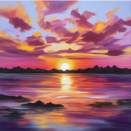 Create an 8k resolution oil painting in impasto style featuring a beautiful sunset