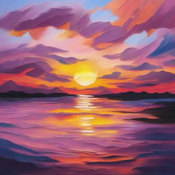 Create an 8k resolution oil painting in impasto style featuring a beautiful sunset