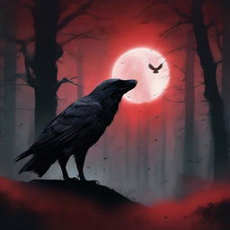 A fantasy book cover featuring a dark forest under a blood red full moon