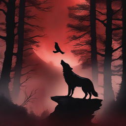 A fantasy book cover featuring a dark forest under a blood red full moon