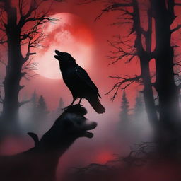 A fantasy book cover featuring a dark forest under a blood red full moon