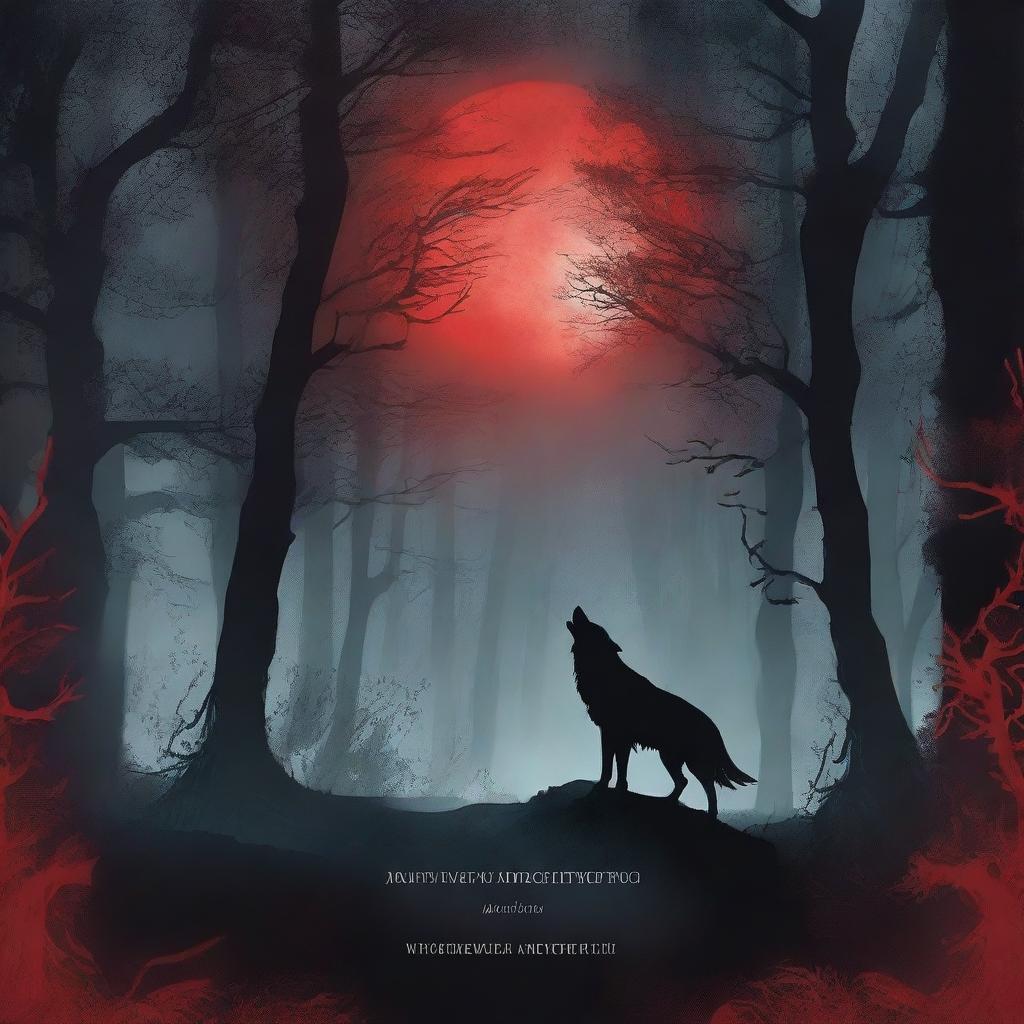 A fantasy book cover featuring a dark forest under a blood red full moon