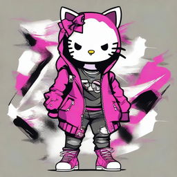 Create an image of Hello Kitty styled as a baddie, with a cool and edgy look