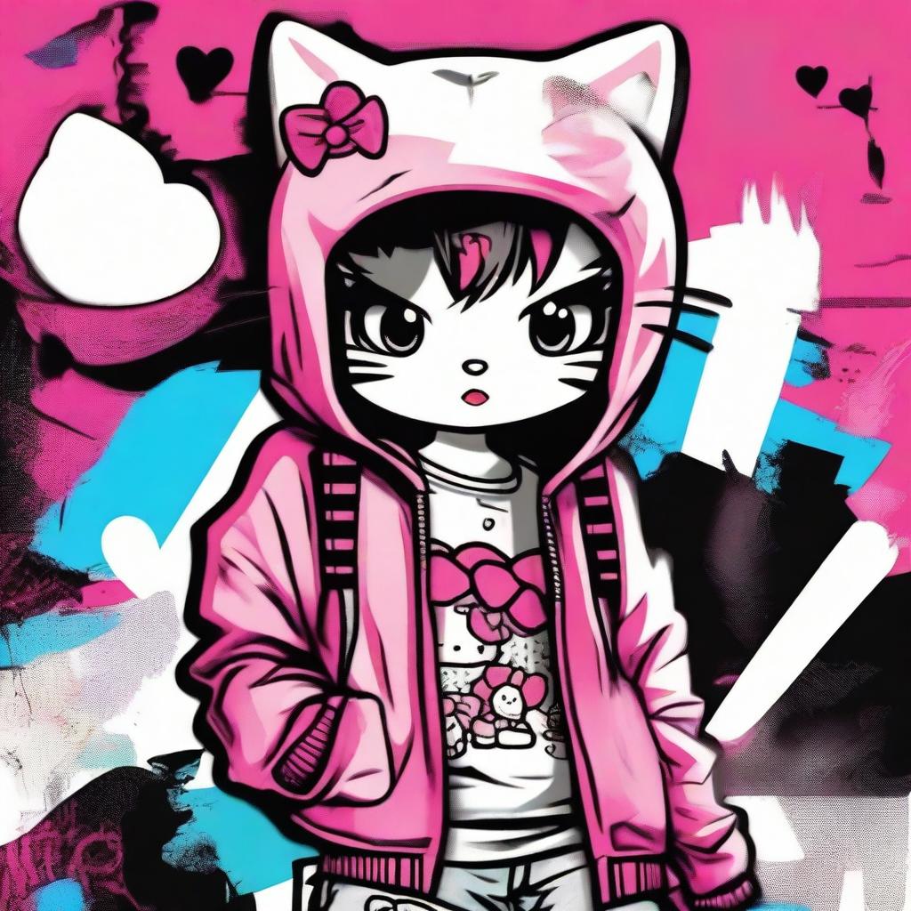 Create an image of Hello Kitty styled as a baddie, with a cool and edgy look