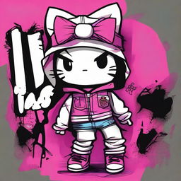 Create an image of Hello Kitty styled as a baddie, with a cool and edgy look