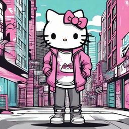 Create an image of Hello Kitty in an urban setting