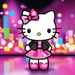 Create an image of Hello Kitty in a nightclub setting